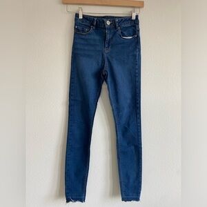 ASOS women’s high waisted raw hem dark wash skinny jeans